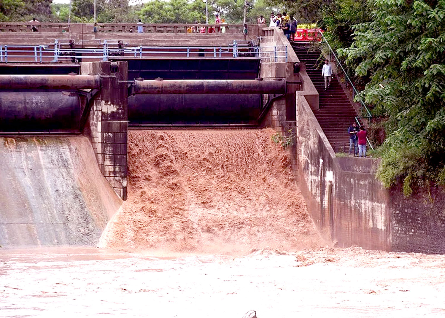Chandigarh: Flood gates of Sukhna Lake opened due to rising water level.